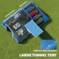 Outsunny 4 Man Camping Tent with 2 Room, Floor and Carry Bag - Blue(m-4)