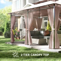 Outsunny 4m x 3(m)Garden Gazebo, Double Roof Outdoor Gazebo Canopy Shelter with Curtains, Solid Steel Frame for Patio, Garden, Brown(m-4)