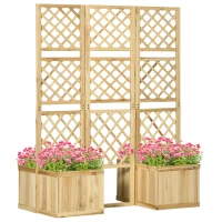 Outsunny verhoogd bed met opklapbaar hekwerk, plantenbak met privacyscherm 133x165 cm(m-10)