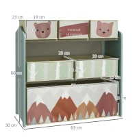 ZONEKIZ Dulap pentru copii cu 6 ladite din material textil, design dragut, 63x30x66 cm, Verde(m-3)