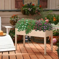 Outsunny Horta Elevada de Madeira com Tecido não Tecido e 4 Orifícios de Drenagem para Cultivo 122,5x56,5x76cm Madeira(m-10)
