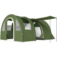 Outsunny 4 Man Camping Tent with 2 Room, Floor and Carry Bag - Green(m-1)
