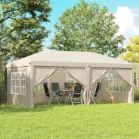 Outsunny Carpa de jardín exterior 6x3m carpa plegable con paneles anti-UV Altura ajustable con Bolsa de transporte beige(m-2)