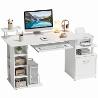 HOMCOM Computer Desk with Drawer Shelves CPU Storage Rack White(m-12)
