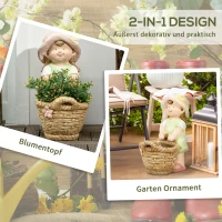 Outsunny Buitenzonnig tuinbeeldje meisje met bloempot Weerbestendig tuinbeeld(m-4)