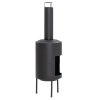 Outsunny Chimenea de Exterior de Metal Brasero con Atizador y Chimenea para Jardín Patio Terraza 30x30x105 cm Negro(m-11)