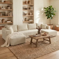 HOMCOM Komprimiertes modulares U‑Sofa 337 cm, 4‑Sitzer Schlafsofa in Cordvelours, breite Sitzfläche, Creme(m-5)