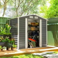 Outsunny Cobertizo Metálico para Jardín 213x120x166/194 cm con Base Refuerzo Puertas Correderas y Ventilaciones Gris Oscuro(m-9)