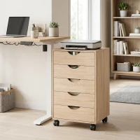 HOMCOM Sertarieră birou cu roți și 5 sertare, arhivor mobil, pentru birou, living 40x40x67 cm Stejar(m-6)