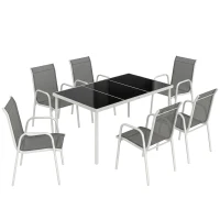 Outsunny Set da Giardino 7 Pezzi: Tavolo Rettangolare e 6 Sedie Impilabili(m-1)
