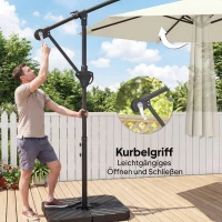 Outsunny Ampelschirm ca. Ø300 cm Sonnenschirm mit Verriegelungsmechanismus Kurbel Ständer Gewichten Cremeweiß(m-8)