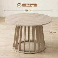 HOMCOM Masă rotundă pentru 4–6 persoane, Ø 120 x 75 cm, masă de bucătărie cu picior din șipcă rezistent, lemn natural(m-3)