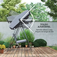 Outsunny Baloiço de Jardim para 3 Pessoas Banco Baloiço com Toldo Ajustável Almofada e Estrutura de Aço 205x133x181 cm Cinzento(m-4)