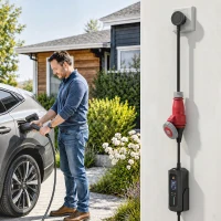 HOMCOM Mobile Wallbox 11kW 8m Typ 2 6–16 A 3-Phasig Ladekabel CEE 16A auf Typ 2 mit Einstellbarer Ladeleistung Startzeitvorwahl(m-10)