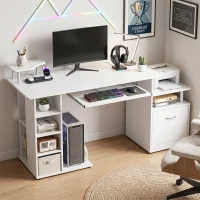 HOMCOM Computer Desk with Drawer Shelves CPU Storage Rack White(m-7)