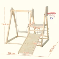 AIYAPLAY Tobogán Infantil 5 en 1 Estructura de Escalada con Tobogán Columpio Aro de Baloncesto Tabla Red de Escalada Natural(m-3)