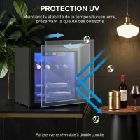 HOMCOM Cave à vin 12 bouteilles 36L, réfrigérateur à vin et boissons avec température réglable 4-16 °C, porte réversible, noir(m-8)