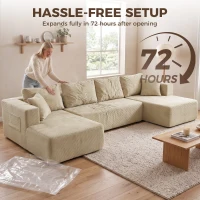 HOMCOM Canapé Modulaire en U Compressé 337 cm, Canapé Convertible 4 places en Velours Côtelé, Assise Large, Crème(m-9)
