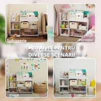 AIYAPLAY Etajeră pentru jucării pentru copii Rafturi deschise Compartimente Design cu ursuleți Organizator de jucării Alb(m-6)