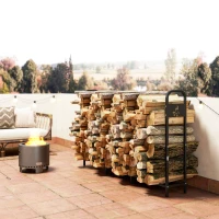 Outsunny Leñero Exterior Metálico de Chimenea Carga 300 kg con Patas Extra Reforzadas y Diseño Recortado de Fogata Negro(m-9)