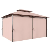 Outsunny Gazebo da Giardino 4x3m con Doppio Tetto e Tende Laterali in Acciaio e Poliestere, Color Cachi(m-10)