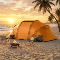 Outsunny 4 Man Camping Tent, UV Protection Tunnel Tent with 2 Bedrooms and Living Area, Large Hiking Sun Shelter, 430 x 240 x 170 cm, Orange(m-9)