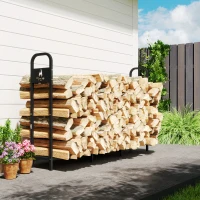 Outsunny Leñero Exterior Metálico de Chimenea Carga 300 kg con Patas Extra Reforzadas y Diseño Recortado de Fogata Negro(m-8)