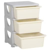 HOMCOM Cutii de depozitare pentru copii, 3 sertare mari, margini rotunjite, plastic, 37x37x56,5 cm, Crem(m-12)