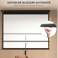 HOMCOM Ecran Proiecție 100" Reglabil cu Montare pe Tavan și Perete, Format 4:3, 203x152cm, Alb și Negru(m-4)