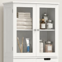 HOMCOM Meuble haut de rangement, armoire avec portes vitrées et étagères réglables pour salle de bain, cuisine, salon, blanc(m-10)