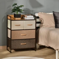 HOMCOM Kommode Schrank mit 4 Schubladen aus Leinen Aufbewahrungsschrank mit Metallrahmen für Schlafzimmer, Wohnzimmer(m-10)