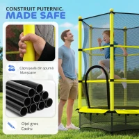 HOMCOM Trambulină Ø140 cm pentru copii 3-10 ani cu plasă de siguranță, capacitate 50 kg, interior/exterior, galben(m-6)