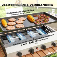 Outsunny Gasbarbecue met 8000BTU/2,4 KW, Grillwagen incl. 4 Roestvrijstalen Branders, Drukregelaar 77 x 44,5 x 19 cm Zilver+Zwart(m-4)