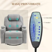HOMCOM Fotoliu de Masaj și Reclinabil cu Suport pentru Picioare și Telecomandă, din Piele PU, 89x99x106 cm, Gri(m-4)