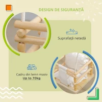 AIYAPLAY Leagan pentru copii 9-36 luni din lemn si bumbac, pentru spatii interioare si exterioare cu franghie reglabila si perna detasabila, 30x30x110-180 cm, culoarea lemnului si alb(m-7)