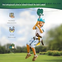 Kits de tiroliene Outsunny pentru copii 6-10 ani, mânere antiderapante, cablu ajustabil, dispozitiv de protecție pentru copaci.(m-6)