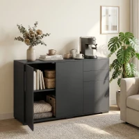 HOMCOM Mobile buffet con 2 cassetti, 3 ante e ripiano regolabile, 117x36x74 cm, nero(m-12)