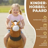 AIYAPLAY Rijpaard voor kinderen, stoffen bekleding, stevig frame, zachte wielen, hobbelpaard, 3-5 jaar, donkerbruin(m-4)