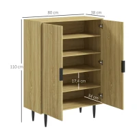 HOMCOM Meuble à Chaussures 15 Paires, Armoire à Chaussures 5 Niveaux avec Étagères Réglables, 2 Portes et Pieds en Métal, Chêne(m-3)