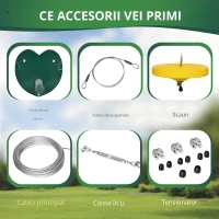Kits de tiroliene Outsunny pentru copii 6-10 ani, mânere antiderapante, cablu ajustabil, dispozitiv de protecție pentru copaci.(m-5)