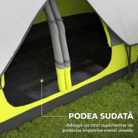 Outsunny Cort de Camping pentru 6 Persoane cu 2 Spații Separate, din Poliester și Fibra de Sticlă, 450x215x180 cm, Verde(m-6)