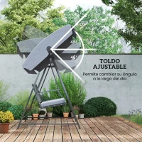 Outsunny Columpio de Jardín de 3 Plazas con Toldo Ajustable Cojín y Estructura de Acero Carga 360 kg 205x133x181 cm Gris(m-4)