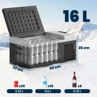 Outsunny Nevera de Coche 16L -20℃-10℃ 12 / 24V DC y 100-240V CA con Modos ECO/MAX para Camping Viajes 60x32x26 cm Negro y Gris(m-3)
