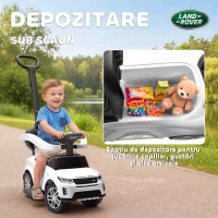 AIYAPLAY Mașinuță de Împins Licență Land Rover cu Mâner și Barieră, din PP și Oțel, 84x40x94.5 cm, Alb(m-6)