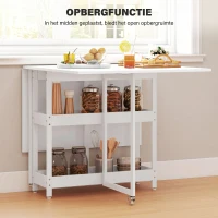HOMCOM Opklapbare eettafel in industriële stijl, voor maximaal 4 personen, met open schappen, flexibel, metaal, spaanplaat, wit(m-5)