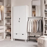 HOMCOM Elegant Home Storage Organisation Furniture, 2-Door Clothes Wardrobe with 2 Drawers, Wood Feet, White(m-8)