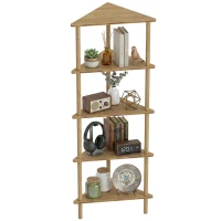 HOMCOM Eckregal aus Bambus mit 5 Ablagen, für Zuhause, Naturfinish(m-7)