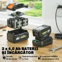 Outsunny Trimmer cu Acumulator 2-în-1, Tăietor de Iarbă 18V cu 2 Baterii de 4Ah, Încărcător, Tija Telescopică, Cap Înclinat, Mâner Reglabil, Tăiere 25cm, 8000 RPM, Ușor pentru Gazon și Grădină(m-6)