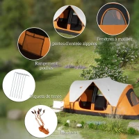 Outsunny Tente de camping familiale 6 pers. double toit légère ventilée facile à monter sac de tranport orange(m-8)