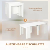 HOMCOM Eettafel, inklaptafel, uitschuifbare keukentafel, eetkamertafel, spaanplaat, 60-180 x 85 x 75 cm, Wit(m-4)